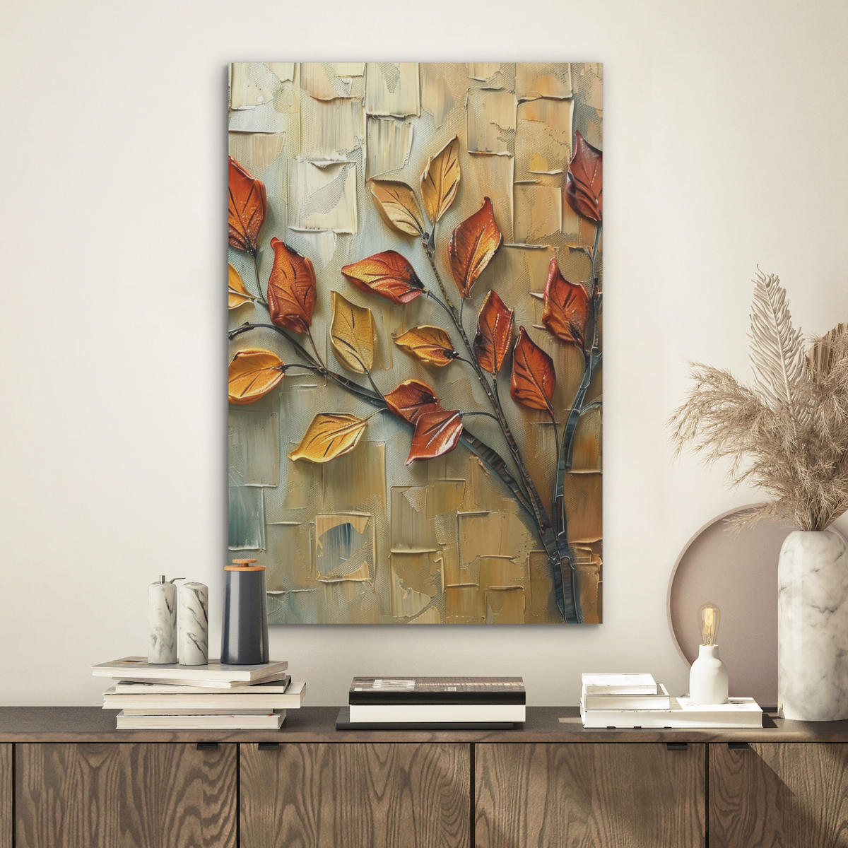 AKUSTIKBILD Baum - Abstrakt - Natur - Kunst Kunstdruck Schlafzimmer 50x70 cm - Goldfarben, Kunststoff (50/70/0.9cm) - MuchoWow