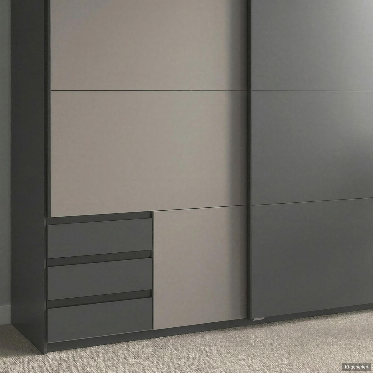 SCHWEBETÜRENSCHRANK 2-türig B179/H198/T65 cm, Kleiderschrank mit sichtbaren Schubkästen in Grafit, 1x Tür in Sandgrau / 22694 - Sandfarben/Schwarz, Holz/Holzwerkstoff (179/198/65cm) - luma-home