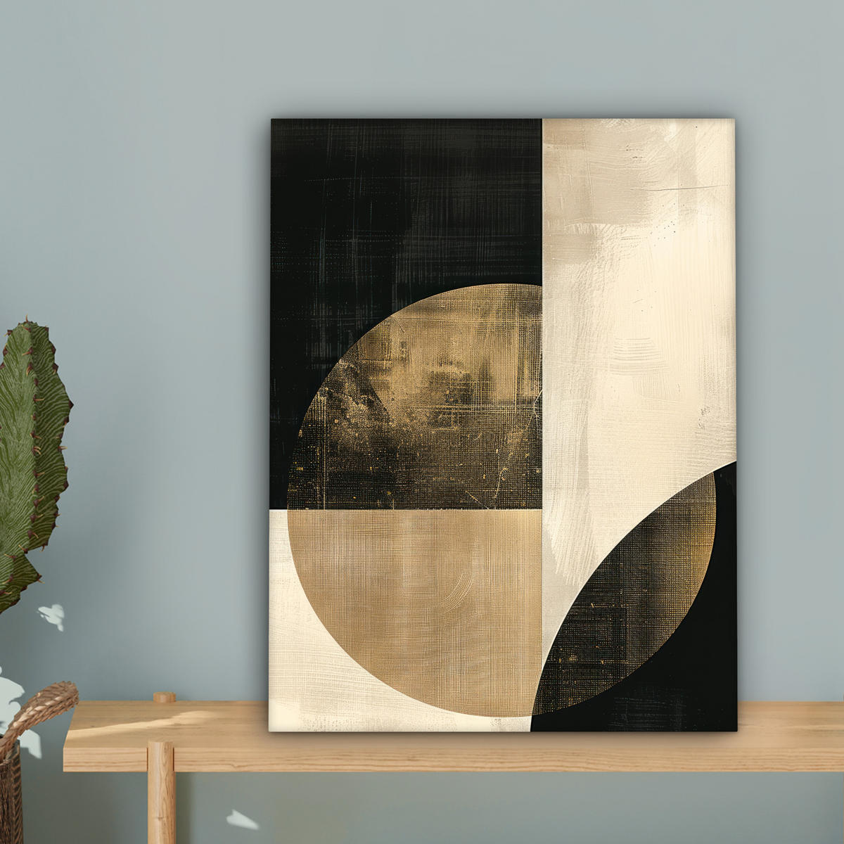 LEINWANDBILD Abstrakt - Geometrische Formen - Schwarz - Gold 30x40 cm - Ecru, Textil (30/40cm) - MuchoWow