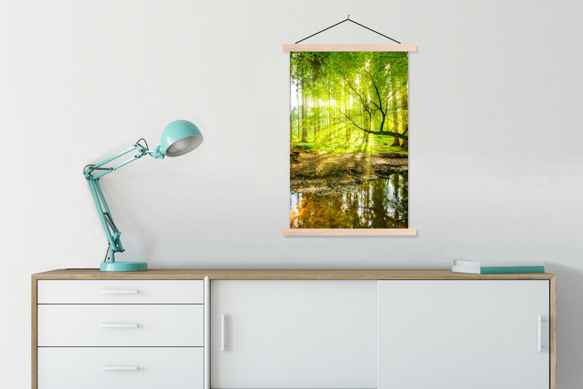 POSTER Wald - Landschaft - Wasser - Bäume - Sonne - Grün - Natur 60x90 cm - Grün, Textil (60/90/0.15cm) - MuchoWow