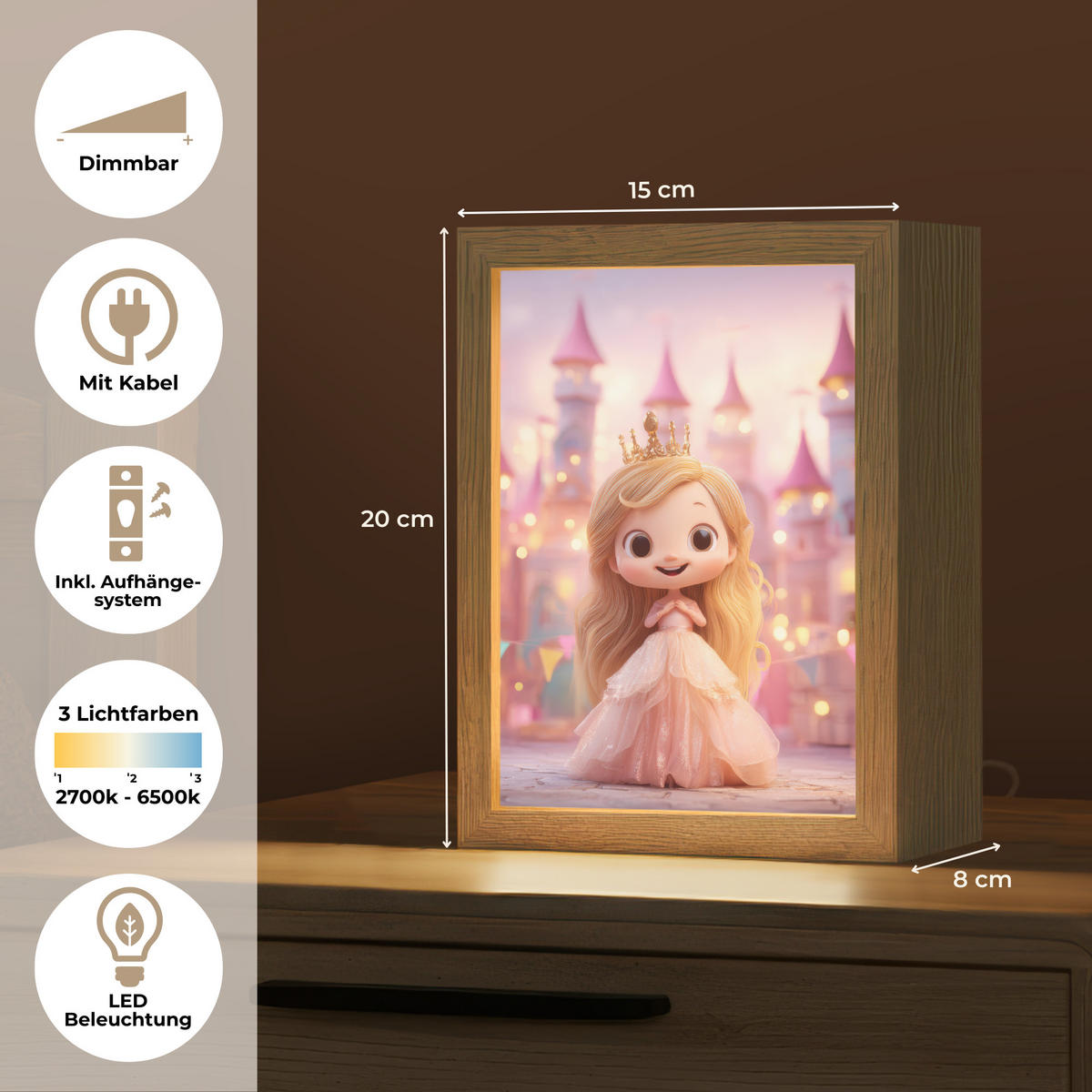 NÁSTĚNNÁ LAMPA Princezna - Růžová - Zámek 15x20 cm - růžová, kompozitní dřevo (15/20/8cm) - OnlyWow