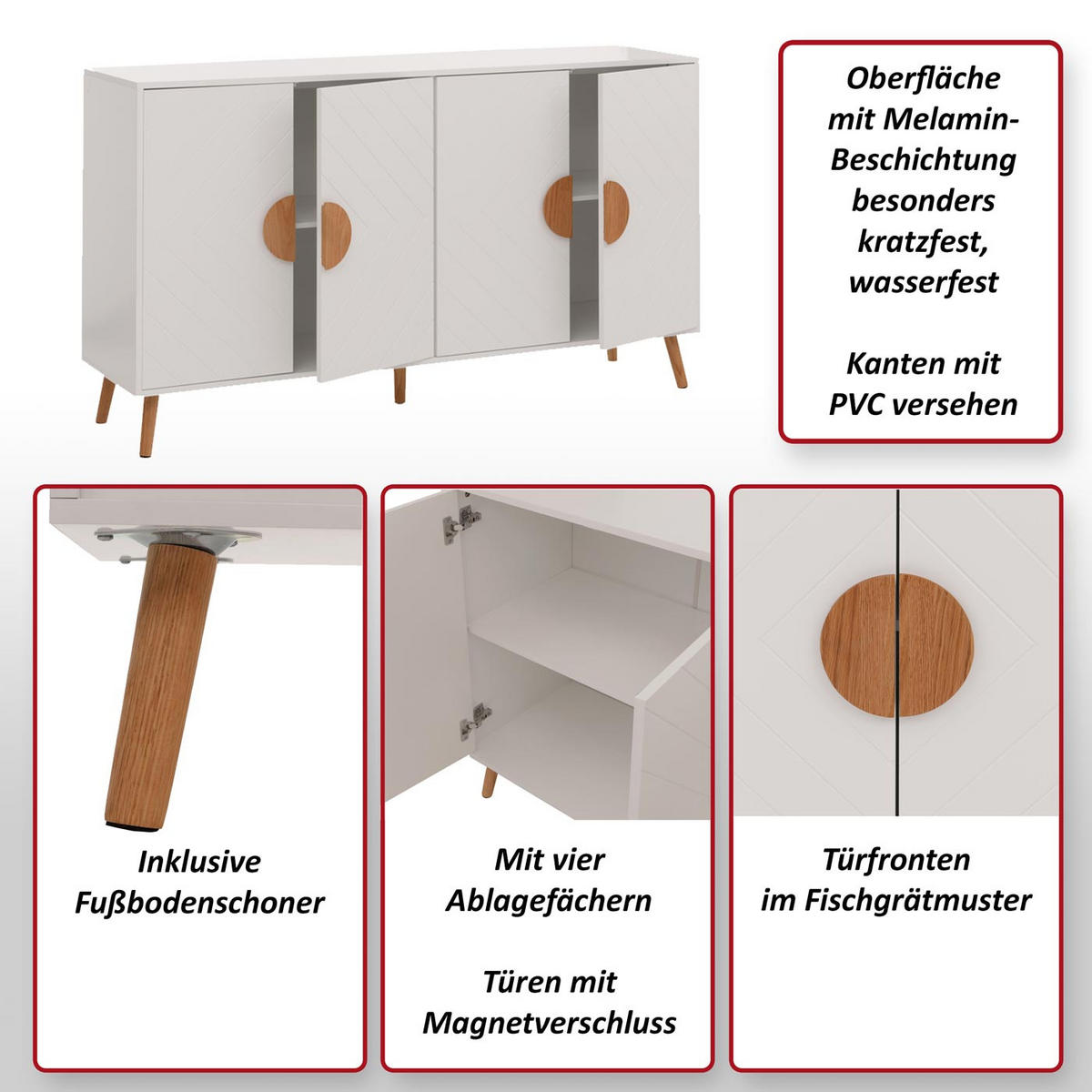 SIDEBOARD Weiß - Weiß, Holz (150/88/40cm) - MCW