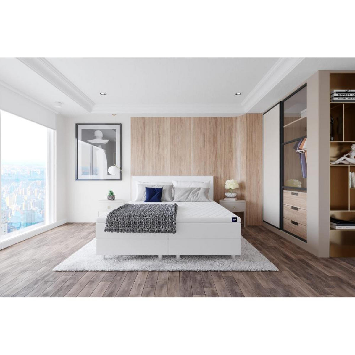 BOXBETT, Polsterbett Sawana mit Bonellfederkern-Matratze und Topper Schlafzimmer - Weiß, Holz/Holzwerkstoff (160/200cm) - Best For Home