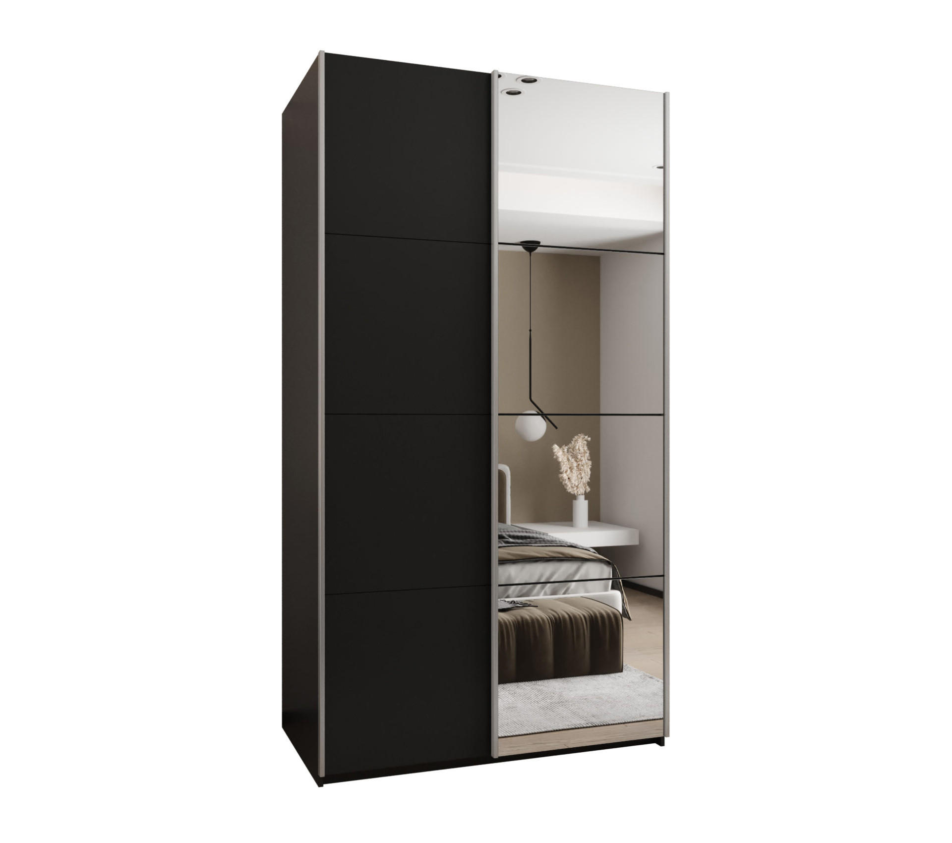 Abiks Möbel Schwebetürenschrank Schwarz, Schwarz, Silber 130x245x64 cm