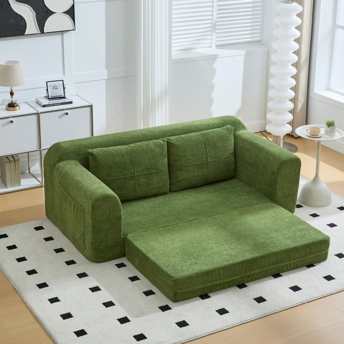 2-SITZER SCHLAFSOFA Samt Grün klappbar - Olivgrün, Textil (179/61.5/95cm) - WISHDOR