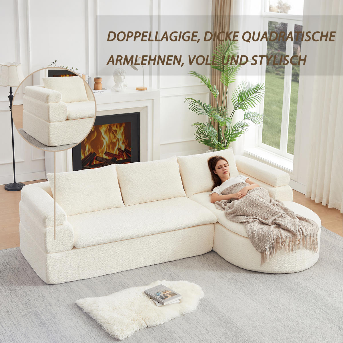 ECKSOFA 260/170/65 cm Beige Chenille mit Chaiselongue - Beige, Textil (260/170cm) - Oxeza