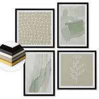 WANDBILDER 4er-Set - 50x50 cm & 40x60 cm Schwarzer Rahmen - Abstrakte Aquarellpflanzen - Schwarz, Kunststoff (50/50cm) - ArtPrintCave