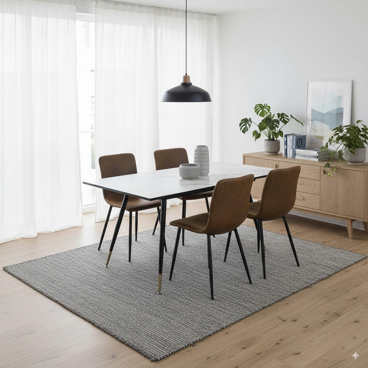 ESSTISCH SET mit ausziehbarem Tisch und 4 bequemen Stühlen - Schwarz/Braun, Holzwerkstoff/Metall (80/75/160cm) - Urban Meuble