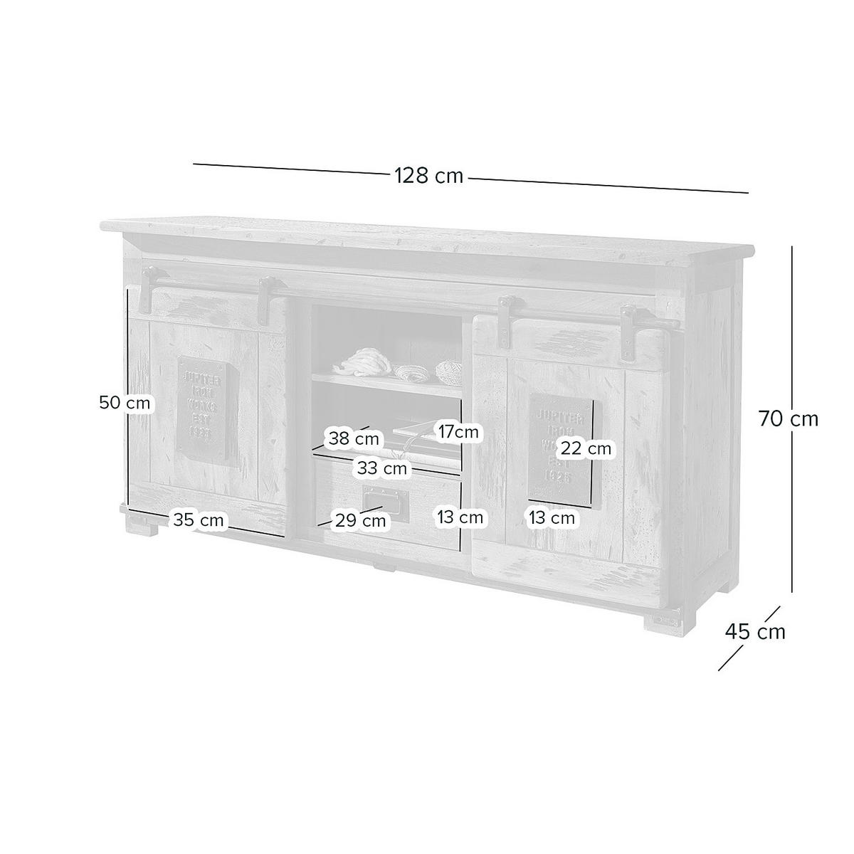 SIDEBOARD - Mango massiv / Eisen - Mango / Schwarz - Braun, Holz/Metall (128/70/45cm) - home24