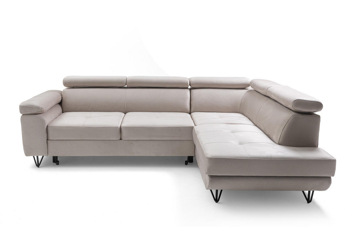 ECKSOFA JUNIOR L Rechts mit Schlaffunktion 194x128 Velours Creme - Creme/Schwarz, Holz/Textil (184/249cm) - Muffo