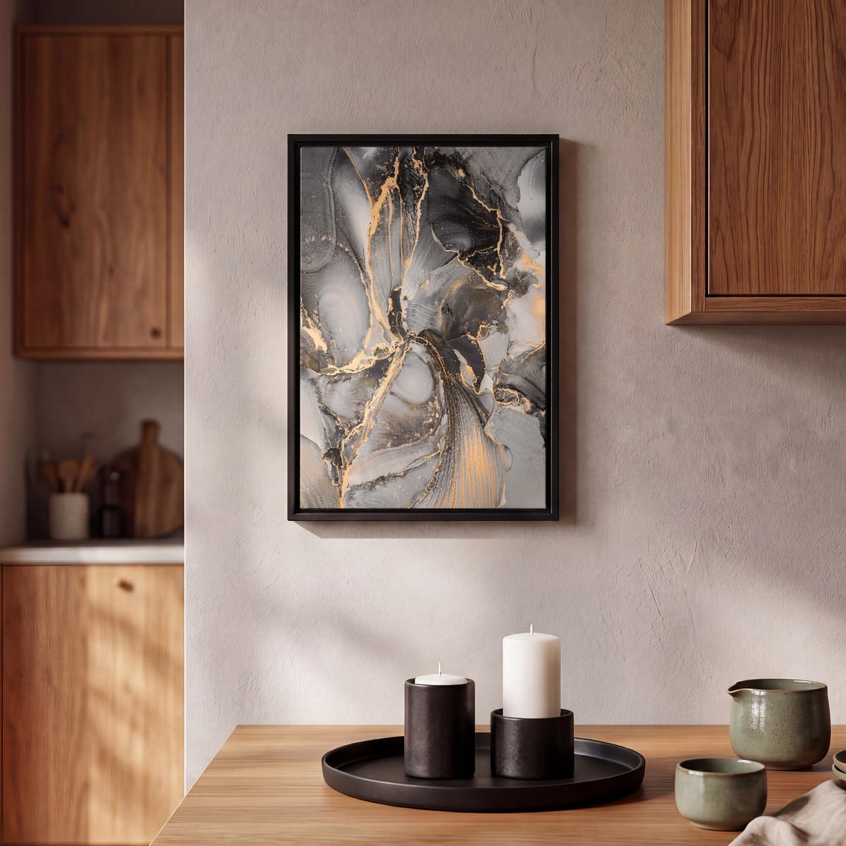 LEINWAND Bilder mit Rahmen - Grau - Luxus - Gold - Marmor - 20x30 - Dunkelgrau, Textil (20/30cm) - MuchoWow
