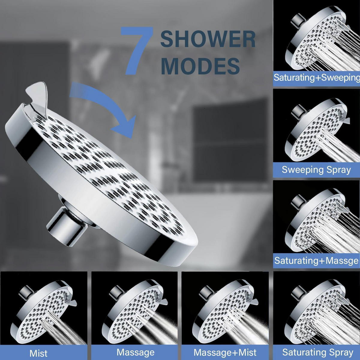 REGENDUSCHE 6 Zoll 7 Duschmodi Chrom - Silberfarben, Metall (15.2/12.7/7.5cm)