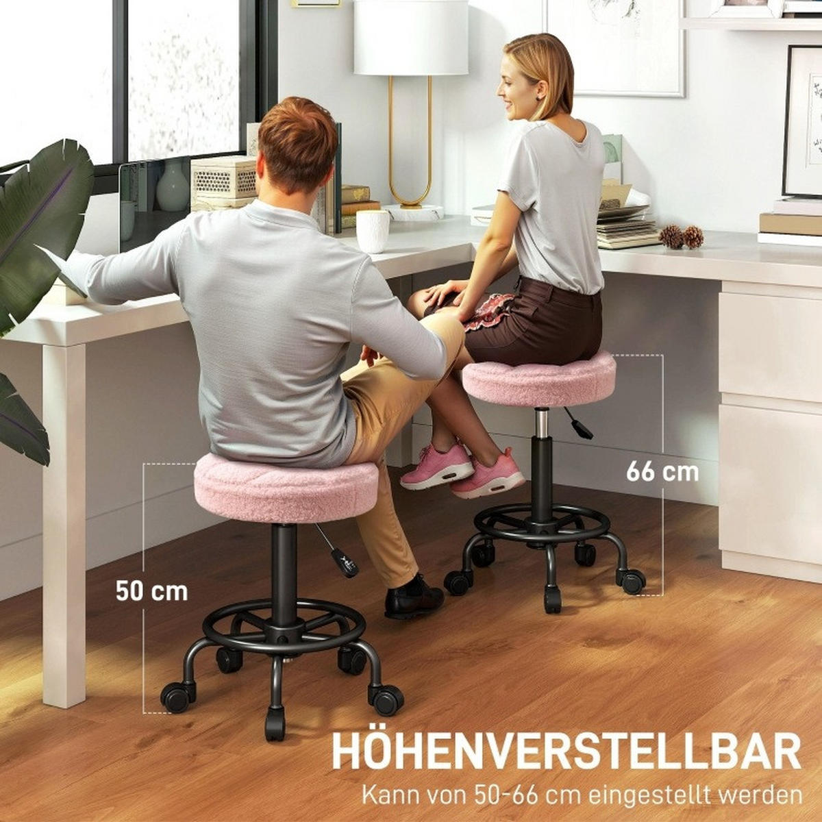 ROLLHOCKER höhenverstellbar 50-66 cm Pink - Pink, Kunststoff (50/66/50cm) - Meubliv