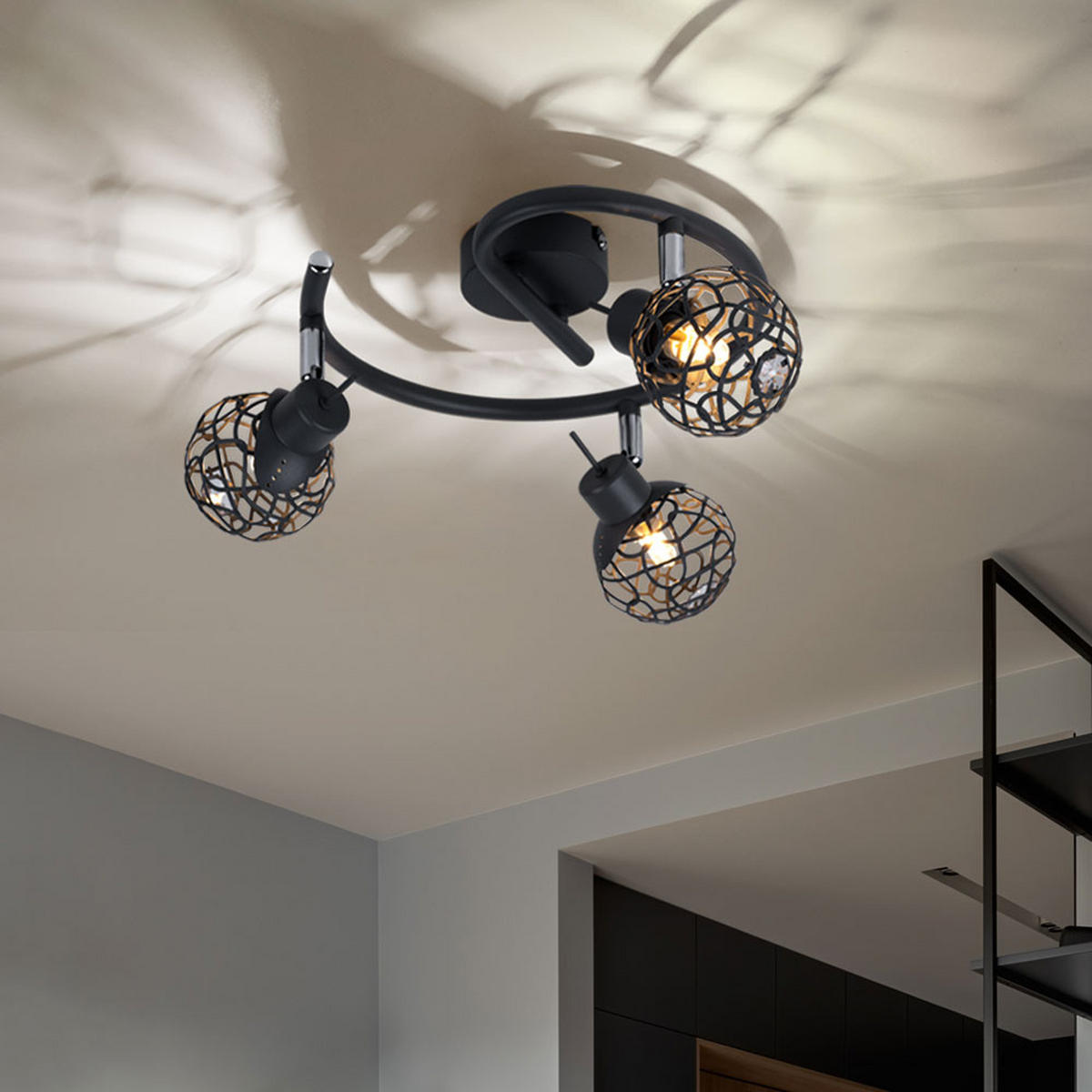DECKENLEUCHTE Metall Grau Kristalloptik - Grau, Metall (25/25/14cm) - Globo Lighting
