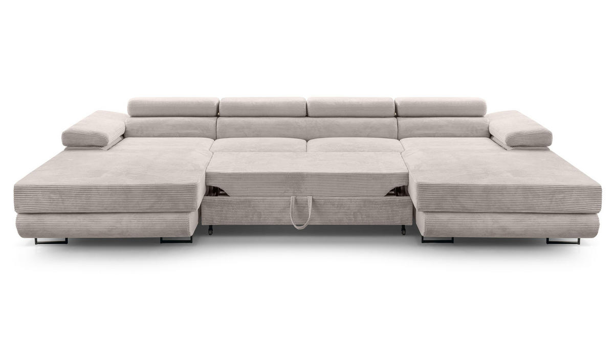 WOHNLANDSCHAFT Arborio Weiß 352/202/90 cm mit Schlaffunktion - Creme/Schwarz, Textil/Metall (352/90/202cm) - AX Living