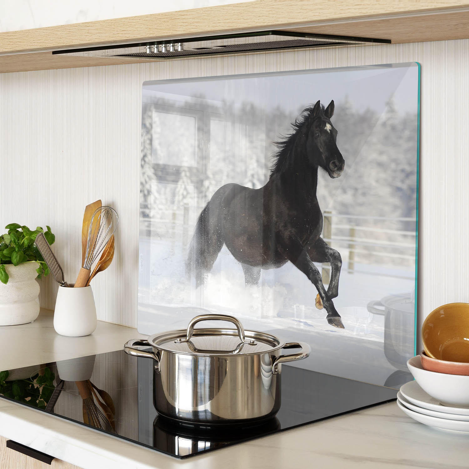 GLASPLATTE 60x52 cm Pferd Schnee - Braun, Glas (60/52cm) - TULUP