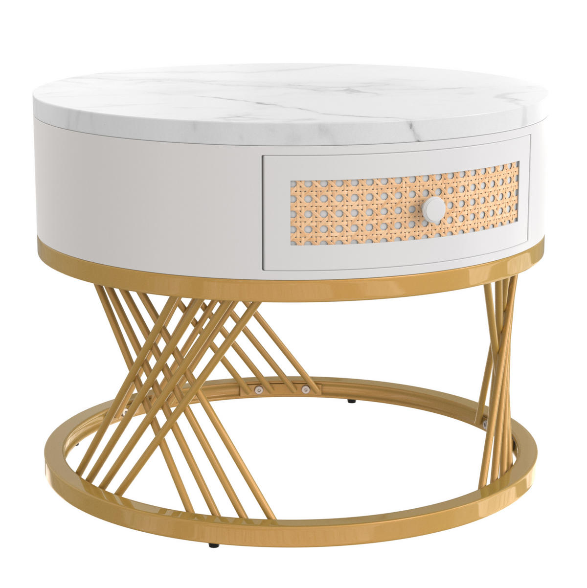 KONFERENČNÍ stolky 70/70/45,5 cm bílá a zlatá z MDF a kovu se zásuvkou - bílá, kompozitní dřevo (70/70/48cm) - OKWISH