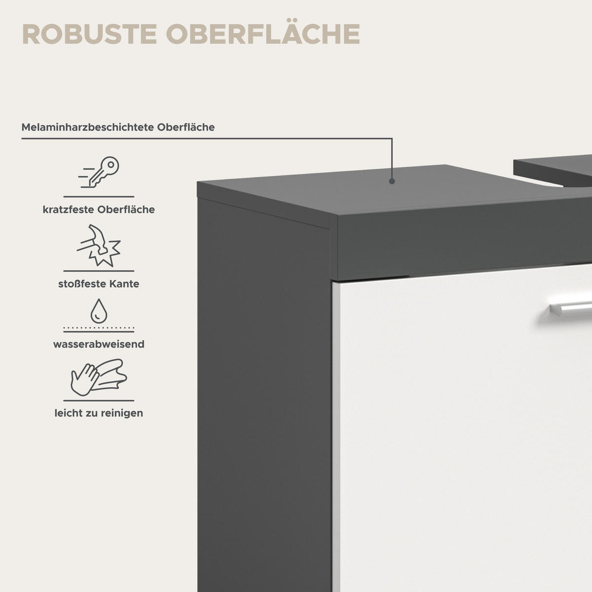 WASCHBECKENUNTERSCHRANK Noah weiß 65/31/63 cm - Anthrazit, Holzwerkstoff (65/63/31cm) - Xonox