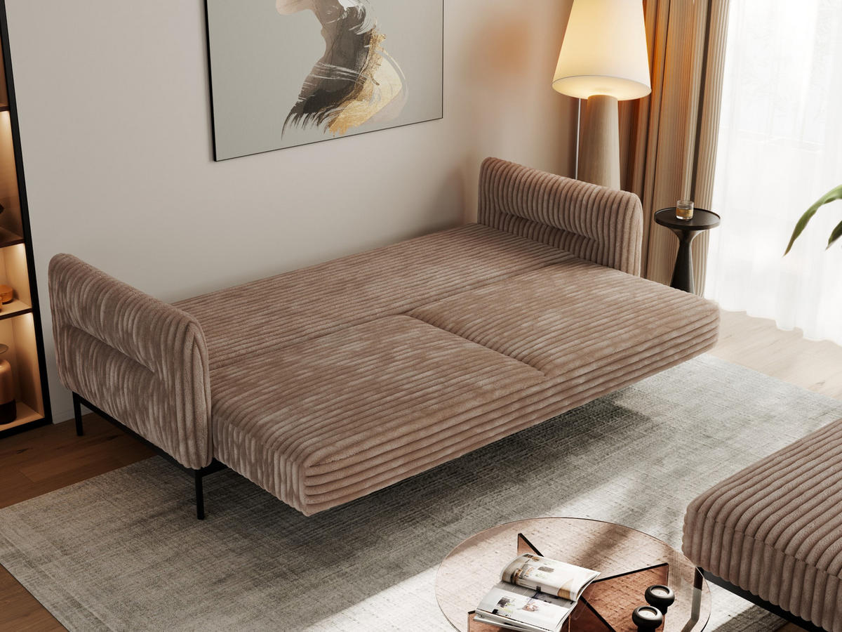 SCHLAFSOFA SALENTO Braun Cord - Schwarz/Braun, Textil/Metall (221/82/193cm) - MKS