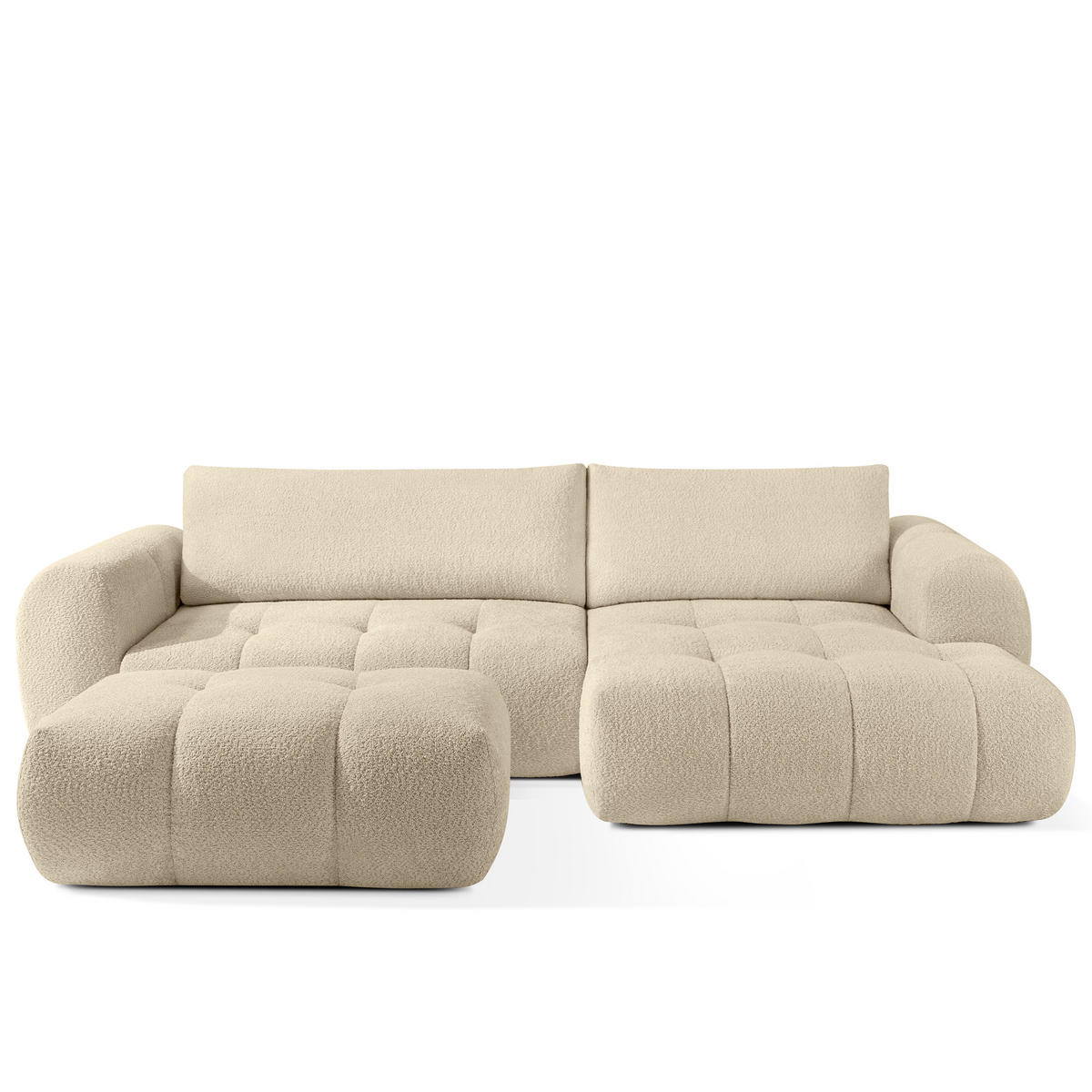 ECKSOFA MIT HOCKER LIRA, Hellbeige, Bouclé - Sandfarben, Holz/Holzwerkstoff (96/50cm) - KONSIMO®