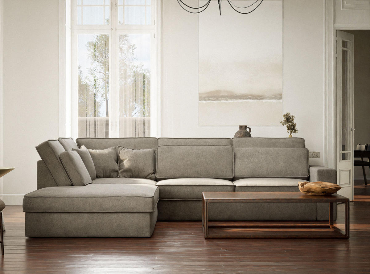 ECKSOFA Kirou Braun Chenille-Stoff - Links Seite - Schwarz/Braun, Holz/Holzwerkstoff (225/311cm) - Maison de Reve