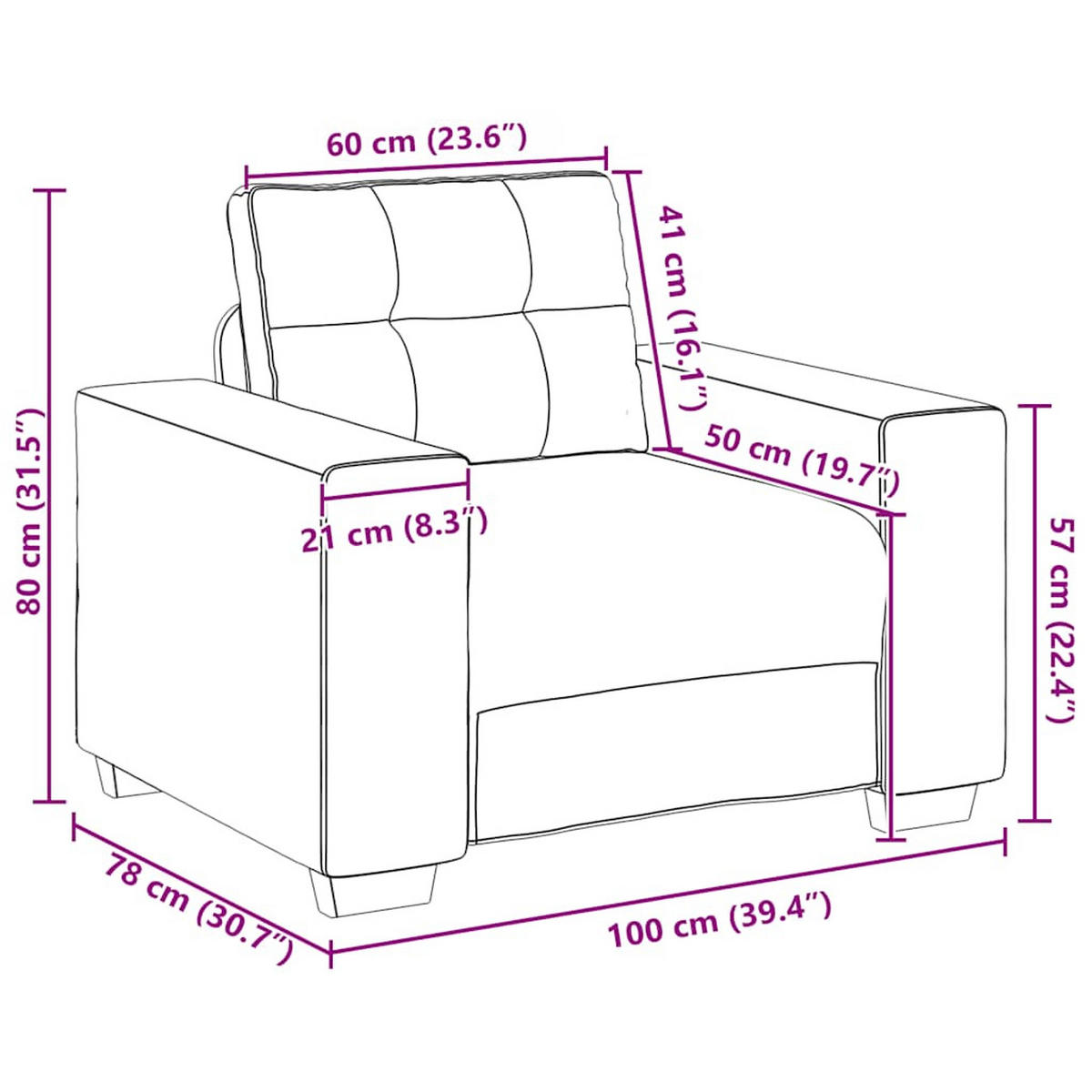 SESSEL Schwarz 100/78/80 Cm Samt - Schwarz, Naturmaterialien (78/80/100cm) - vidaXL