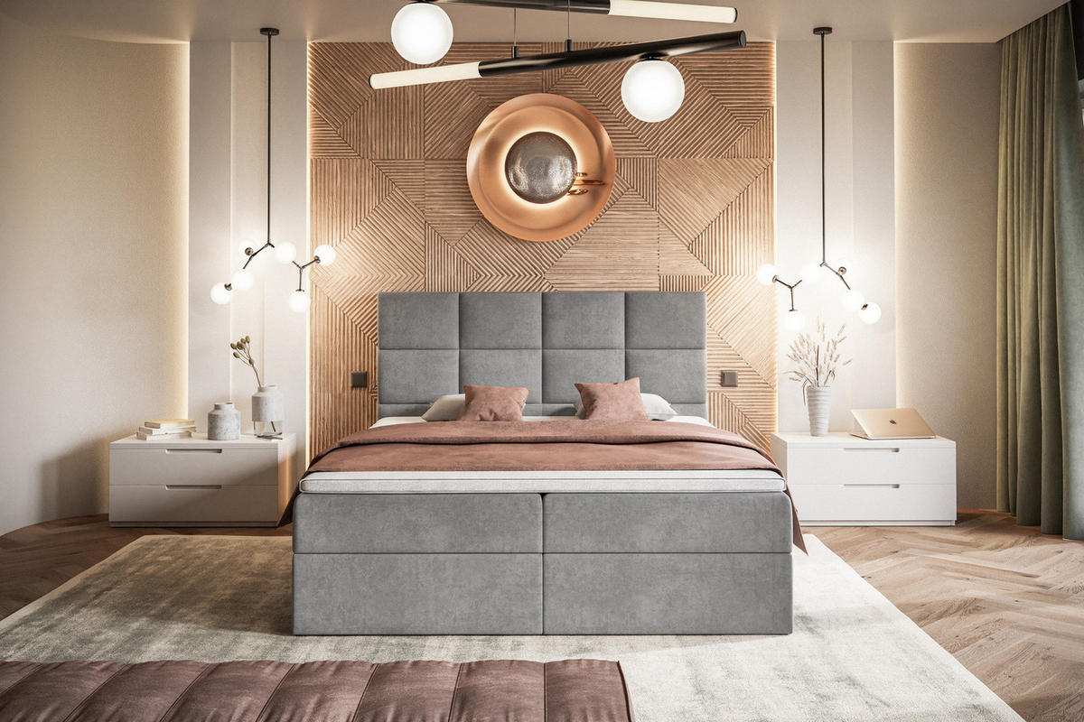 BOXSPRINGBETT mit Topper 140x200 Solo, Bettkasten, Matratze, Hellgrau - Hellgrau, Holz/Textil (140/200cm) - Emporius