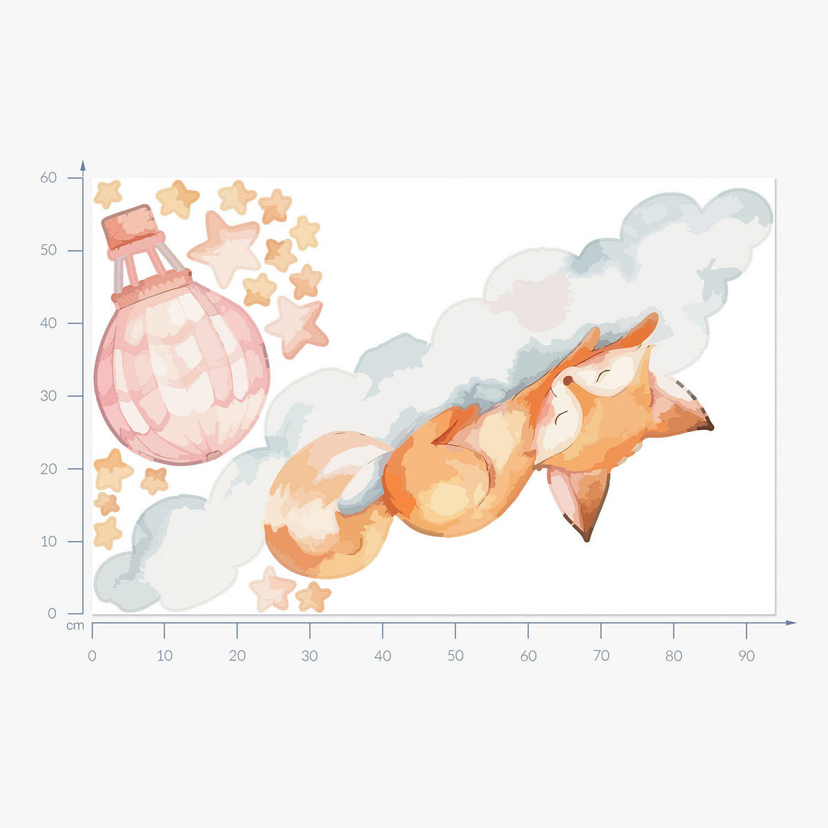 WANDAUFKLEBER 60x94cm - Ein Fuchs auf einer Wolke - Multicolor, Kunststoff (60/94/0.1cm) - Wallfluent