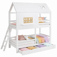 ETAGENBETT 90/200 cm in Weiß & Natur mit 2 Schubladen, Fenster und Dach - Weiß/Naturfarben, Holz/Holzwerkstoff (90/200cm) - CHICFURN