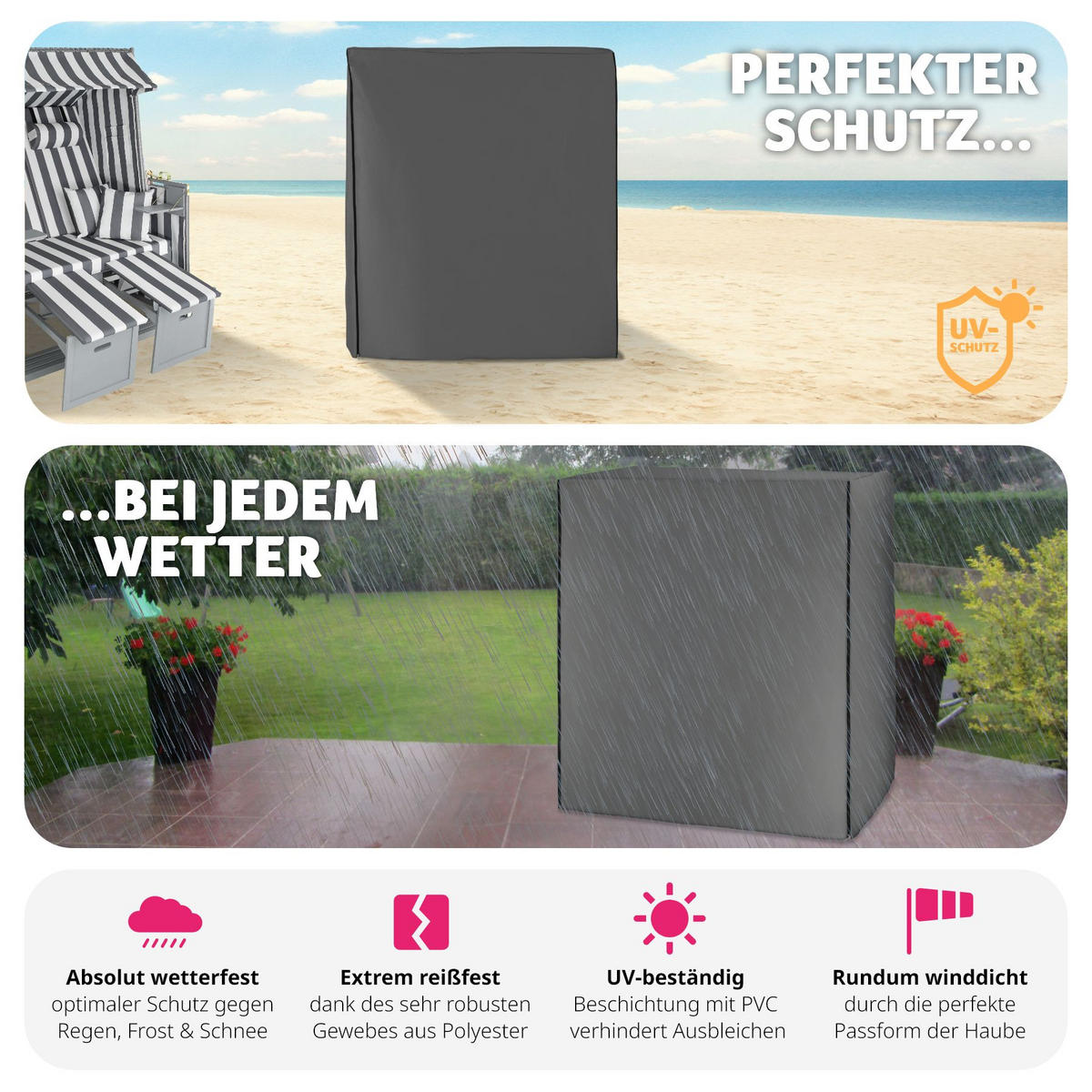 SCHUTZHÜLLE für Strandkorb, 120 x 80 x 145 cm,grau - Grau, Kunststoff (80/145/120cm) - tectake