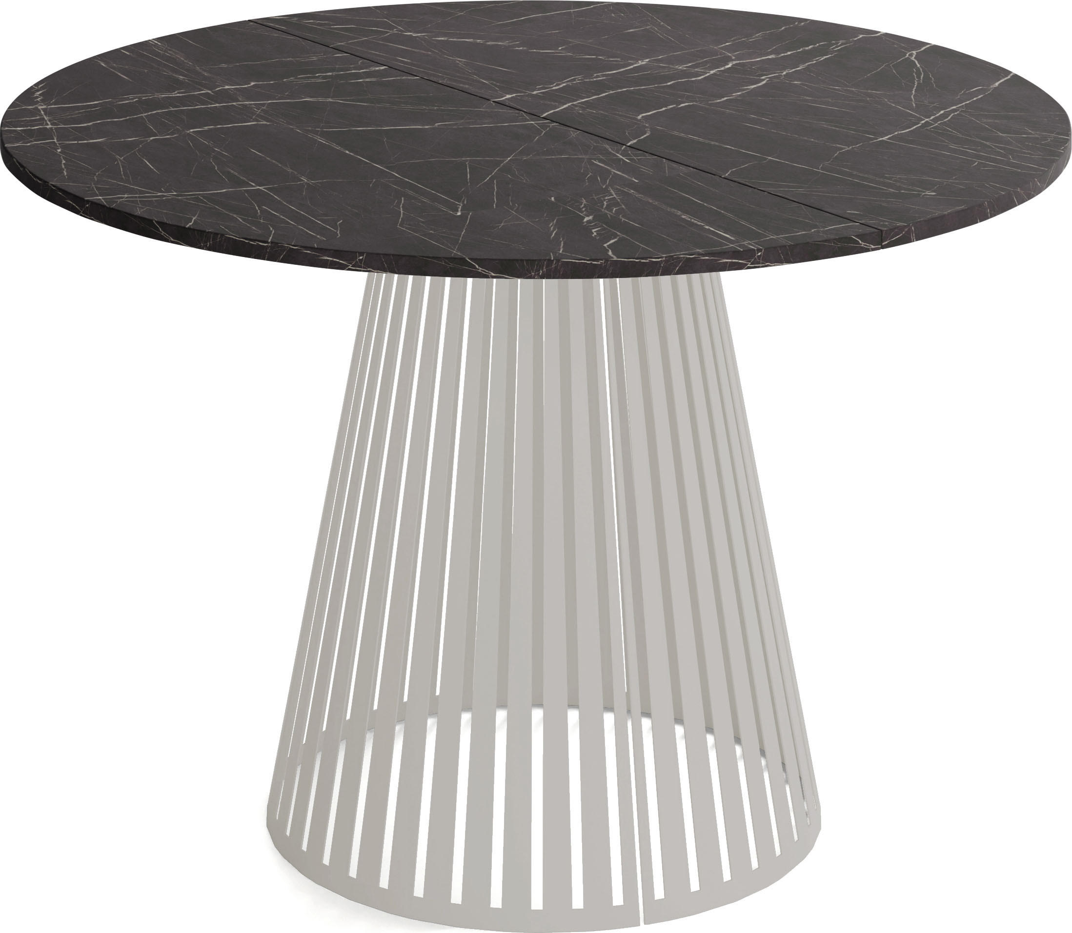 ESSTISCH Naro rund ausziehbar mit Lamellen-Metallgestell in Grau-Beige, Marmor Schwarz 120-200/120/76 cm - Kaschmir/Anthrazit, Holzwerkstoff/Metall (120/120/76cm) - WFL GROUP