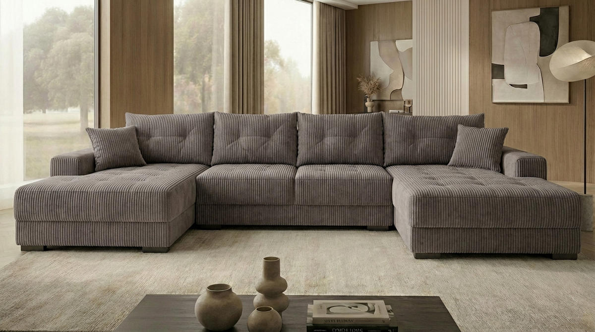 ECKSOFA MODENA 320 cm x 185 cm – Stoff: ZOOM 21 Farbe: Grau - Grau, Textil (320/185cm) - A&J MöbelLand