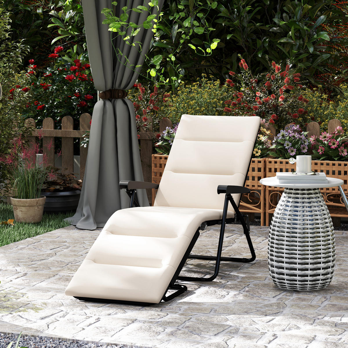 SONNENLIEGE DE-15653 153 cm, 6 Positionen, mit Matratze Creme - Creme, Metall (58.5/89/153cm) - ComfortXL