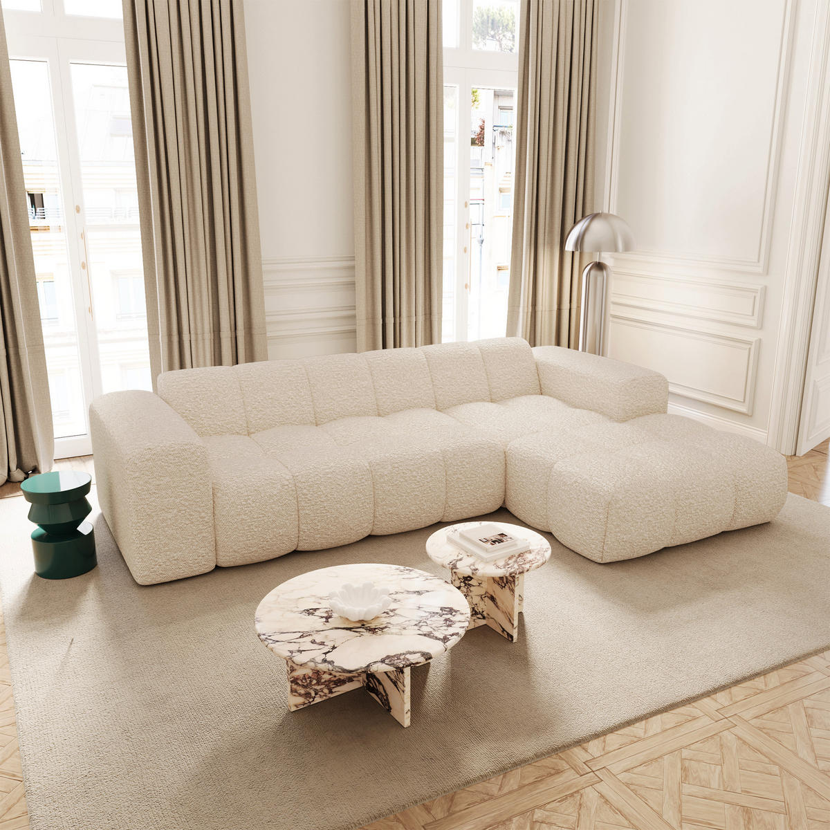 ECKSOFA rechtwinklig BLOOM Frottee Creme 290cm - Creme, Textil (290/164cm) - Premium Interiors