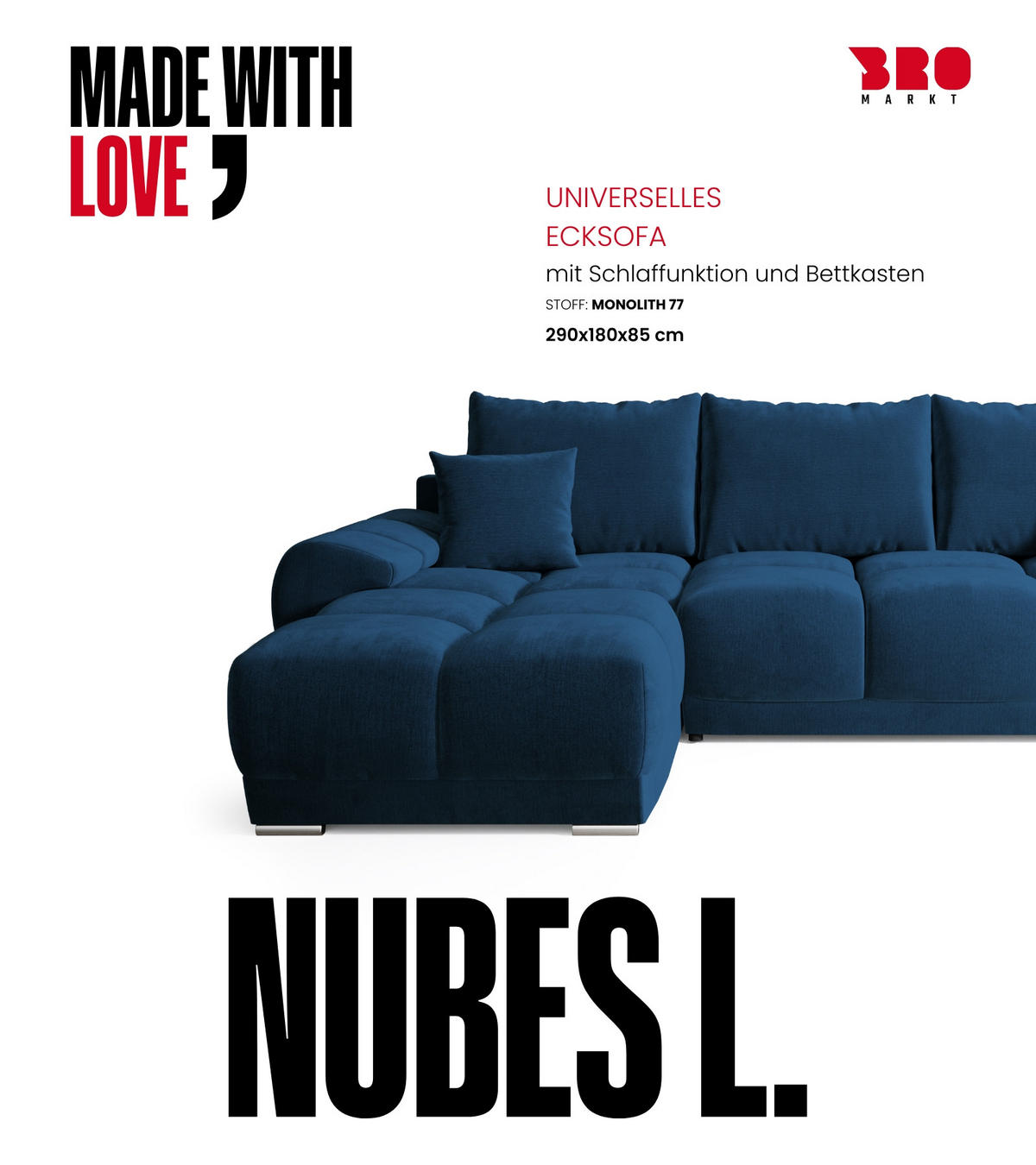 ECKSOFA Nubes mit Schlaffunktion Blau - Blau/Silberfarben, Kunststoff/Textil (290/180cm) - Bromarkt