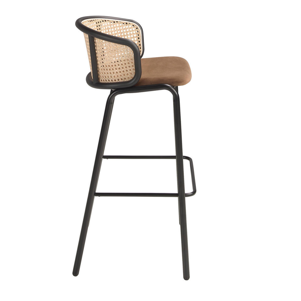 HOCKER aus braunem Samt und Rattan , Braun Schwarz 51/50/95 cm - Schwarz/Braun, Textil (51/95/50cm) - ANGEL CERDA