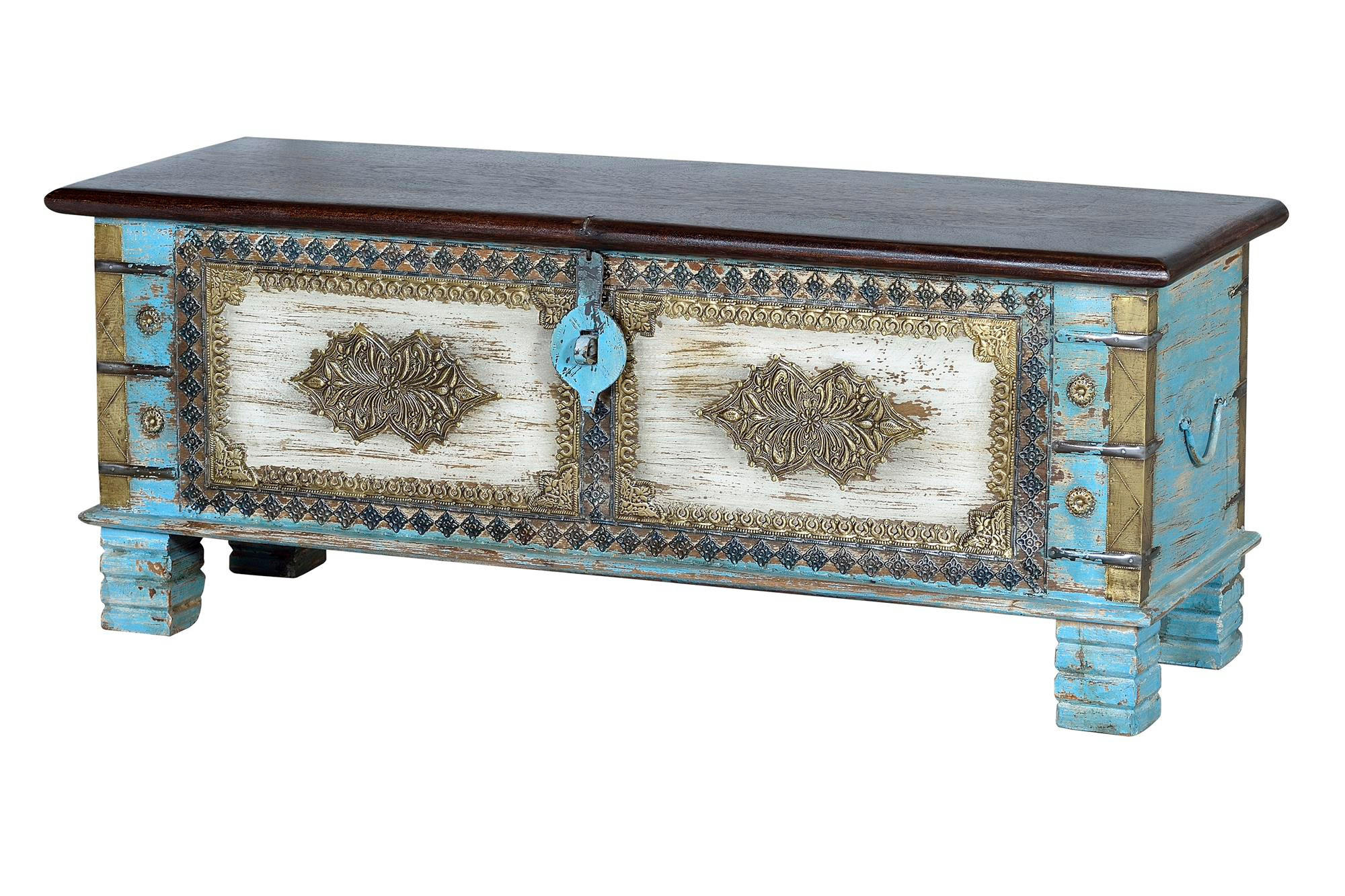 TRUHE aus Mangoholz - Blau, Holz (116/45/40cm) - Giner y Colomer