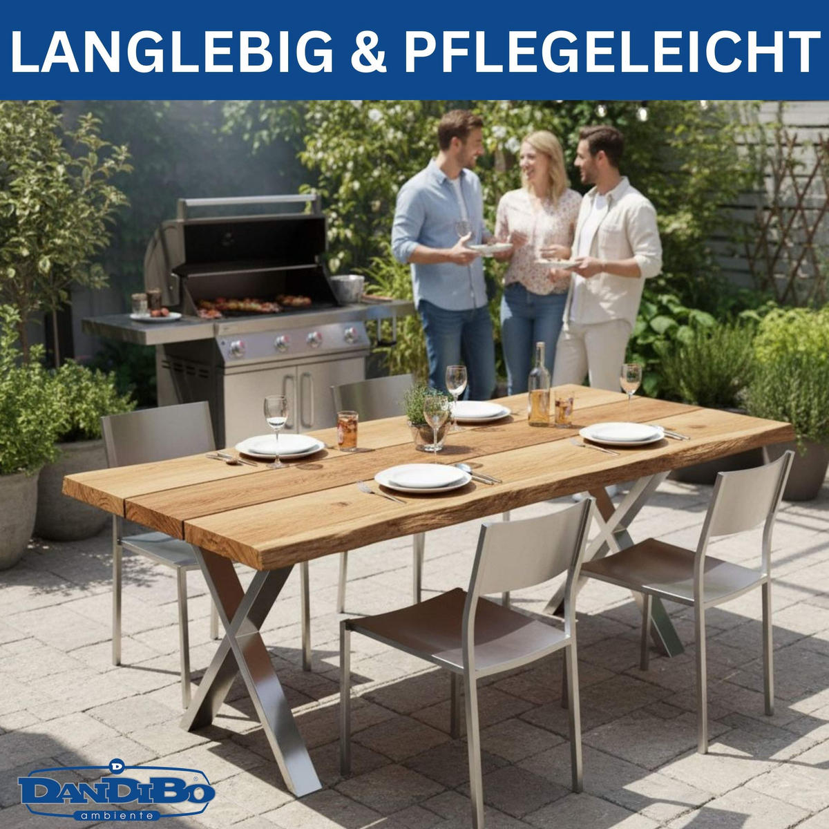 TISCHEBEINE Edelstahl Set 72 x 60 cm Tischgestell Möbelfüße 96676 - Edelstahlfarben, Metall (60/72/8cm) - DanDiBo