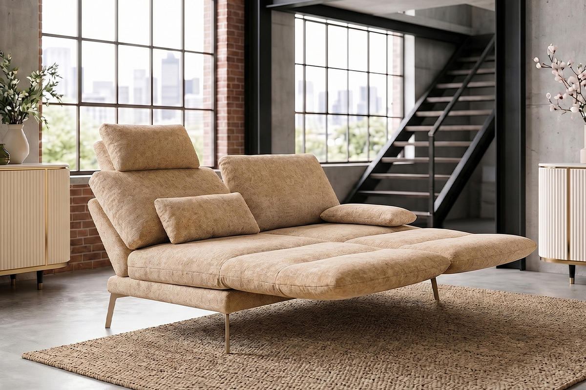 SOFA HOLLY Gelb Flachgewebe - Gelb/Braun, Textil/Metall (176/90/92cm) - KAWOLA
