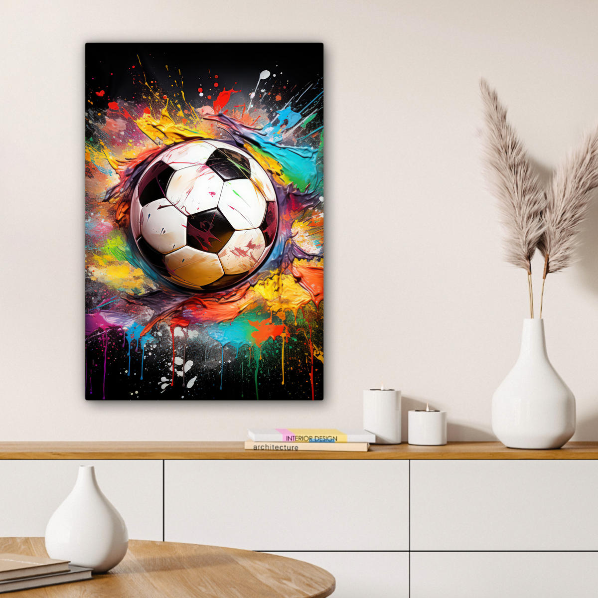 LEINWANDBILD Fußball - Farbe - Farben - Schwarz - Weiß 40x60 cm - Weiß, Textil (40/60cm) - MuchoWow