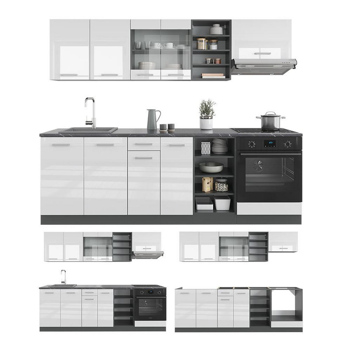 KITCHENETTE R-Line Alb lucios/antracit 240 cm , AP Antracit - alb lucios/antracit, compozit lemnos (240/206.8/60cm) - Vicco