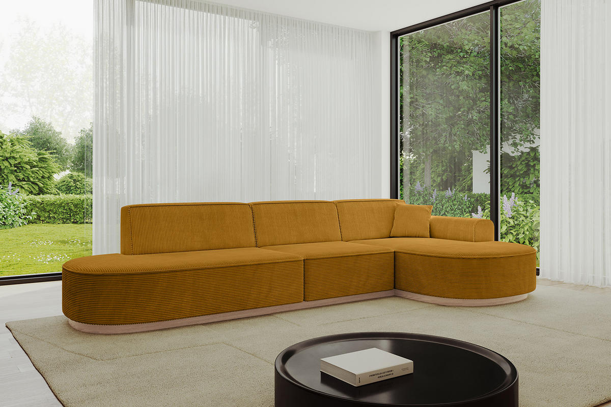 ECKSOFA Ottomane Rechts MARI-L2-v1 - 328x171x83 cm Senfgelb Cord - Gelb, Holzwerkstoff/Textil (171/328cm) - ALTDECOR