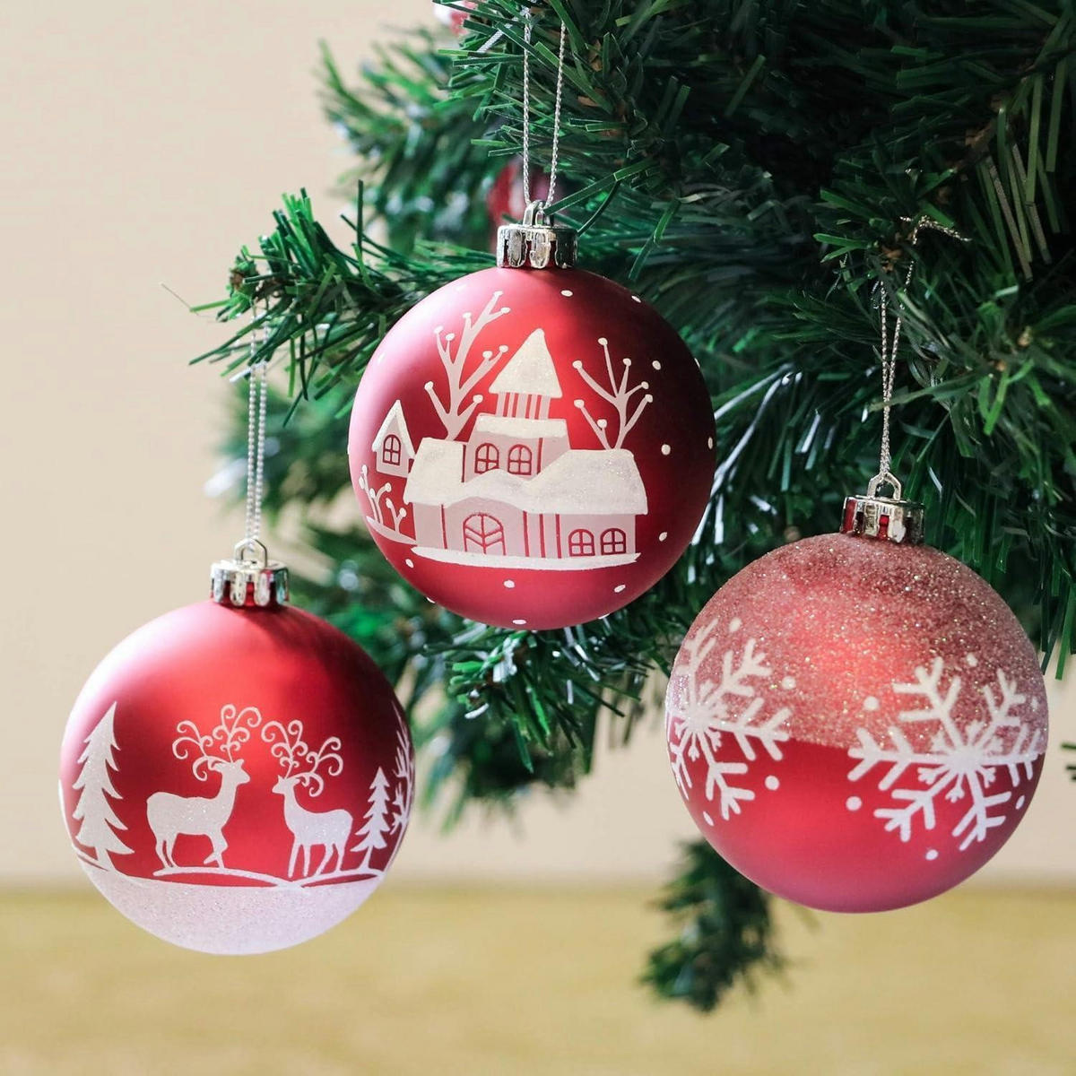 WEIHNACHTSKUGELN 16-teiliges Set 8 cm Rot Weiß - Multicolor, Kunststoff (8/8/8cm)