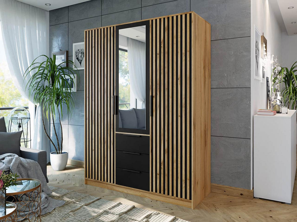 KLEIDERSCHRANK Bali Lux D3 - Schwarz/Braun, Holzwerkstoff/Metall (150/200/58cm) - MIRJAN24