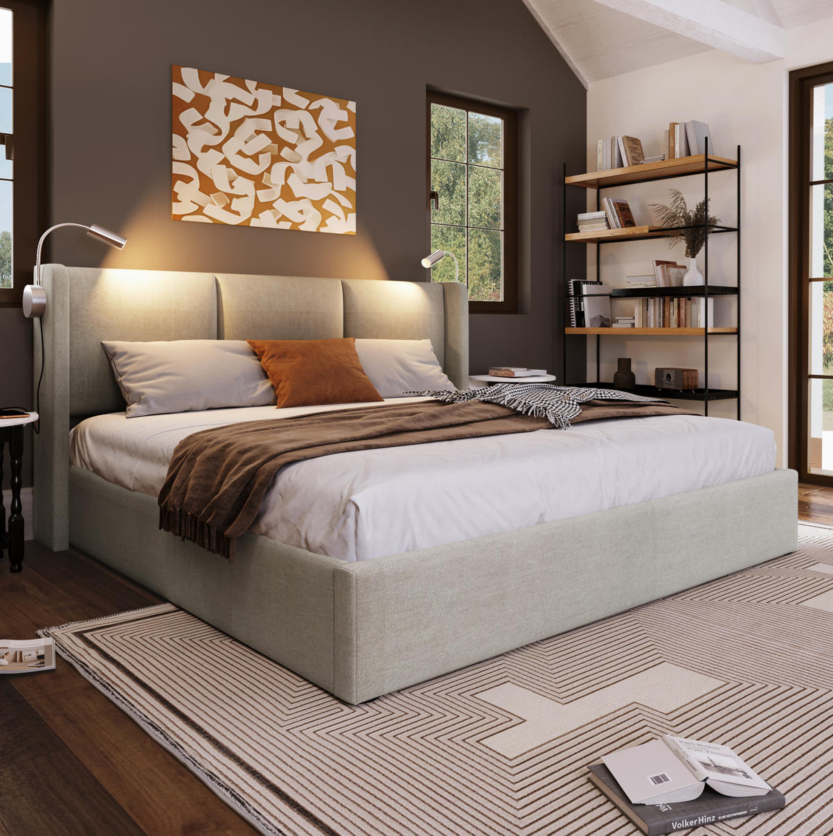 POLSTERBETT 140/200 cm Beige aus Leinen mit Bettkasten - Beige, Textil (140/200cm) - OKMYHOME