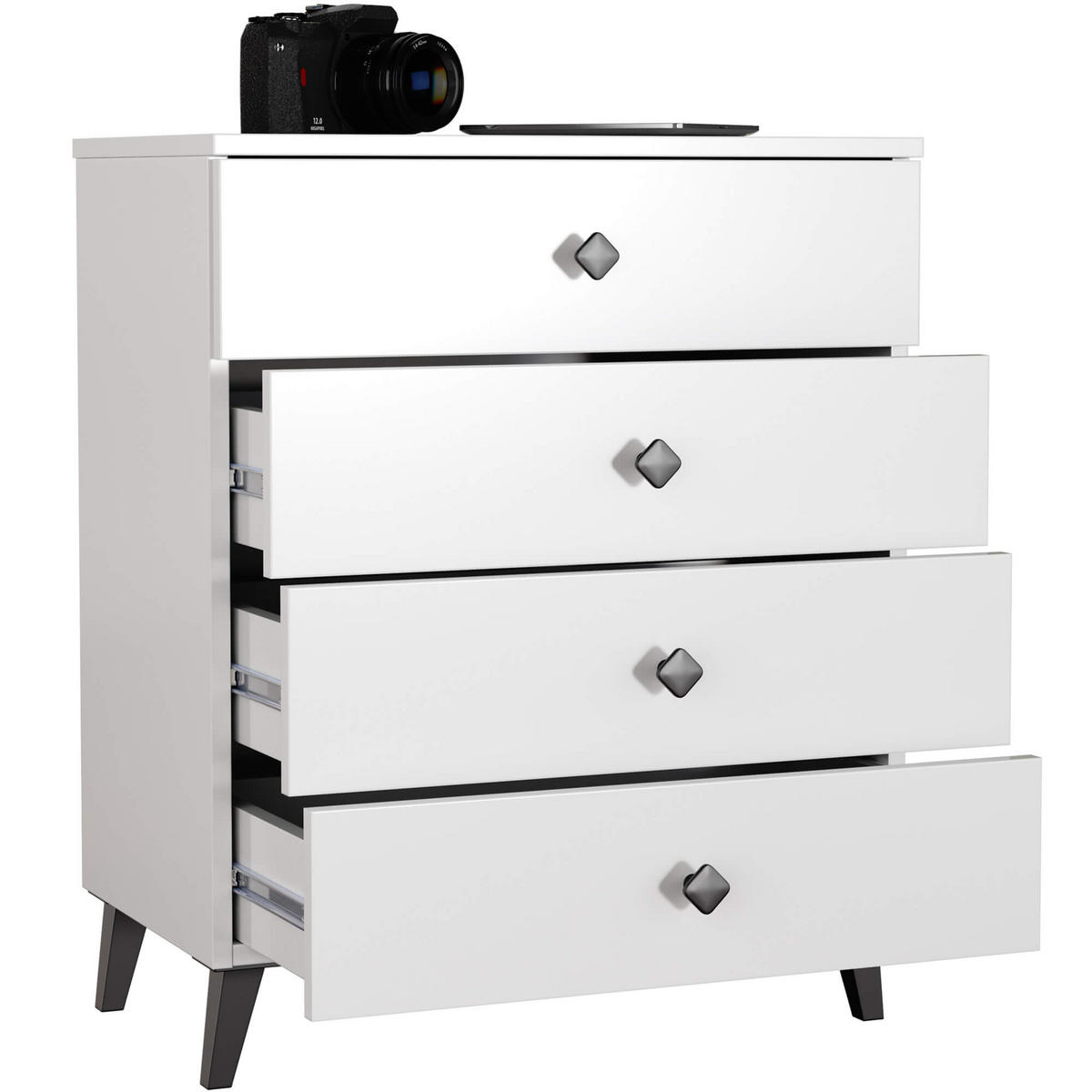 KOMMODE Weiß 60x73x37 cm - Schwarz/Weiß, Holzwerkstoff/Metall (60/73/37cm) - Akord