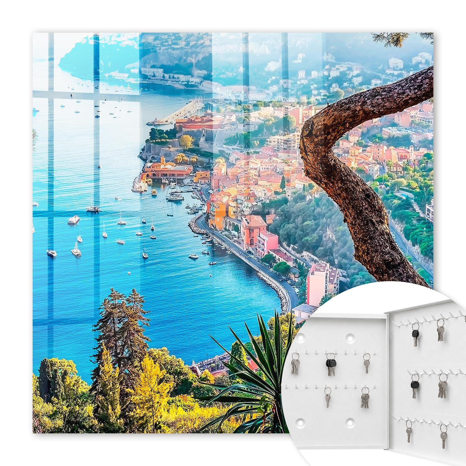 SCHLÜSSELBOX Weiß 30x30 cm – Türöffnung nach rechts - Ferienlandschaft - Blau, Metall (30/30/5cm) - TULUP