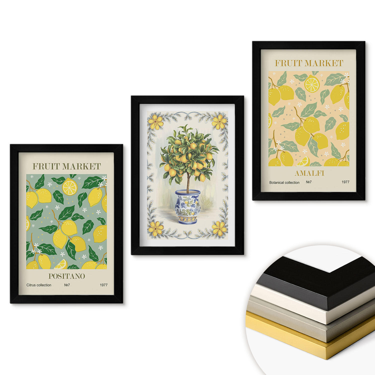 WANDBILDER 3er-Set - 20x30 cm Schwarzer Rahmen - Zitrusfrüchte aus Italien - Schwarz, Kunststoff (20/30cm) - ArtPrintCave