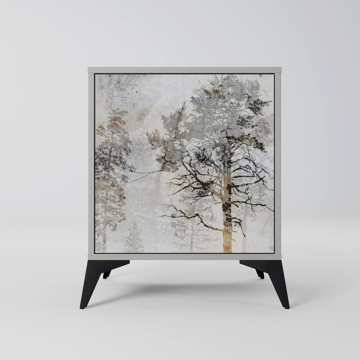SIDEBOARD FADE IN THE TREES, Grau, 57,5x42x70,5 cm, Schwarze Metall-Sternfüße - Multicolor/Schwarz, Holzwerkstoff/Metall (57.5/70.5/42cm) - SpaceRebels