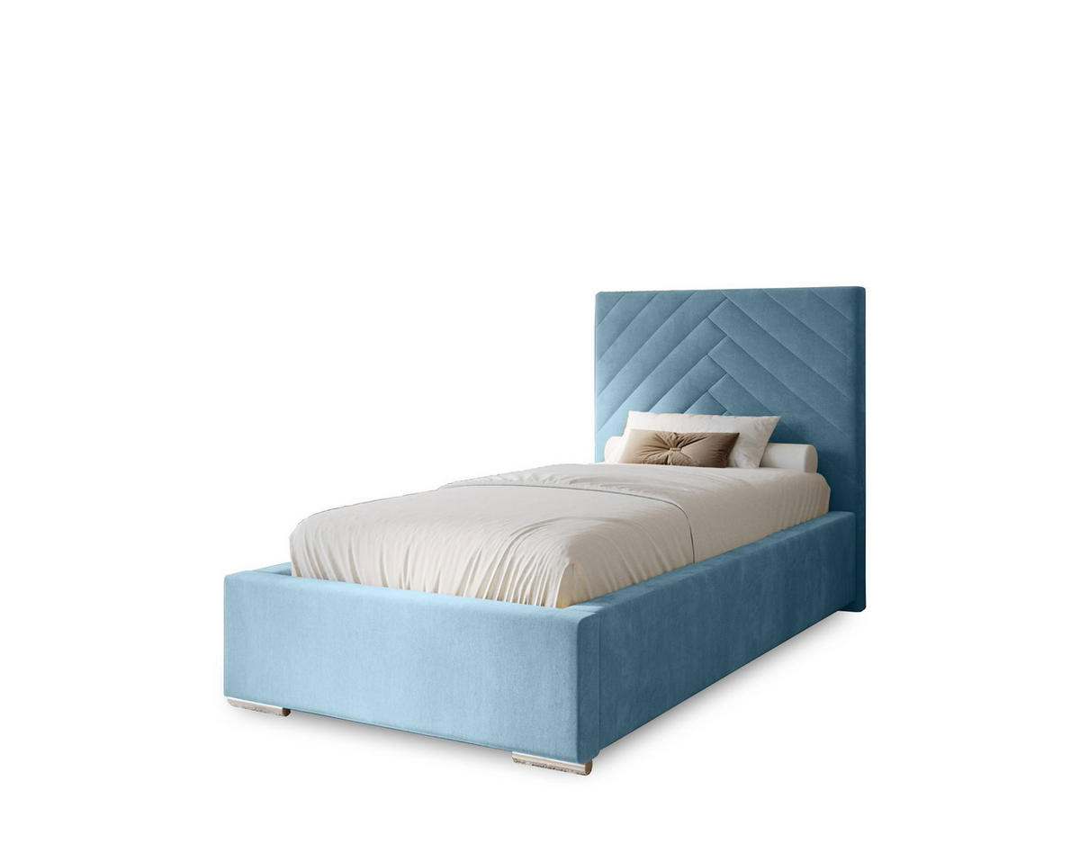POLSTERBETT Aura 100x200 cm, Einzelbett mit Bettkasten und Lattenrost aus Holz, Velourstoff: Hellblau - Hellblau, Holz/Kunststoff (100/200cm) - Marpur